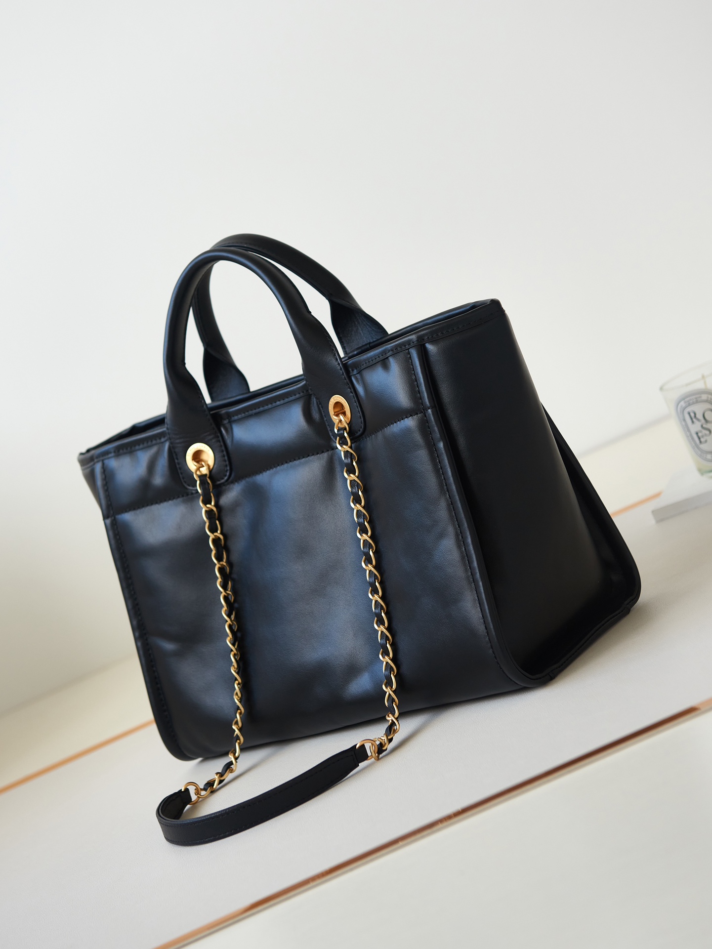 Calfskin Small Shopping Shoulder Bag Tote Bag AS3257 Black 